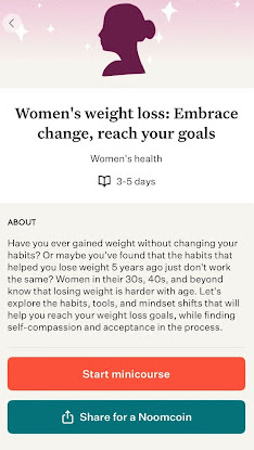 App screen capture of Women's Health Module reads "Women's weight loss: Embrace change, reach your goals"