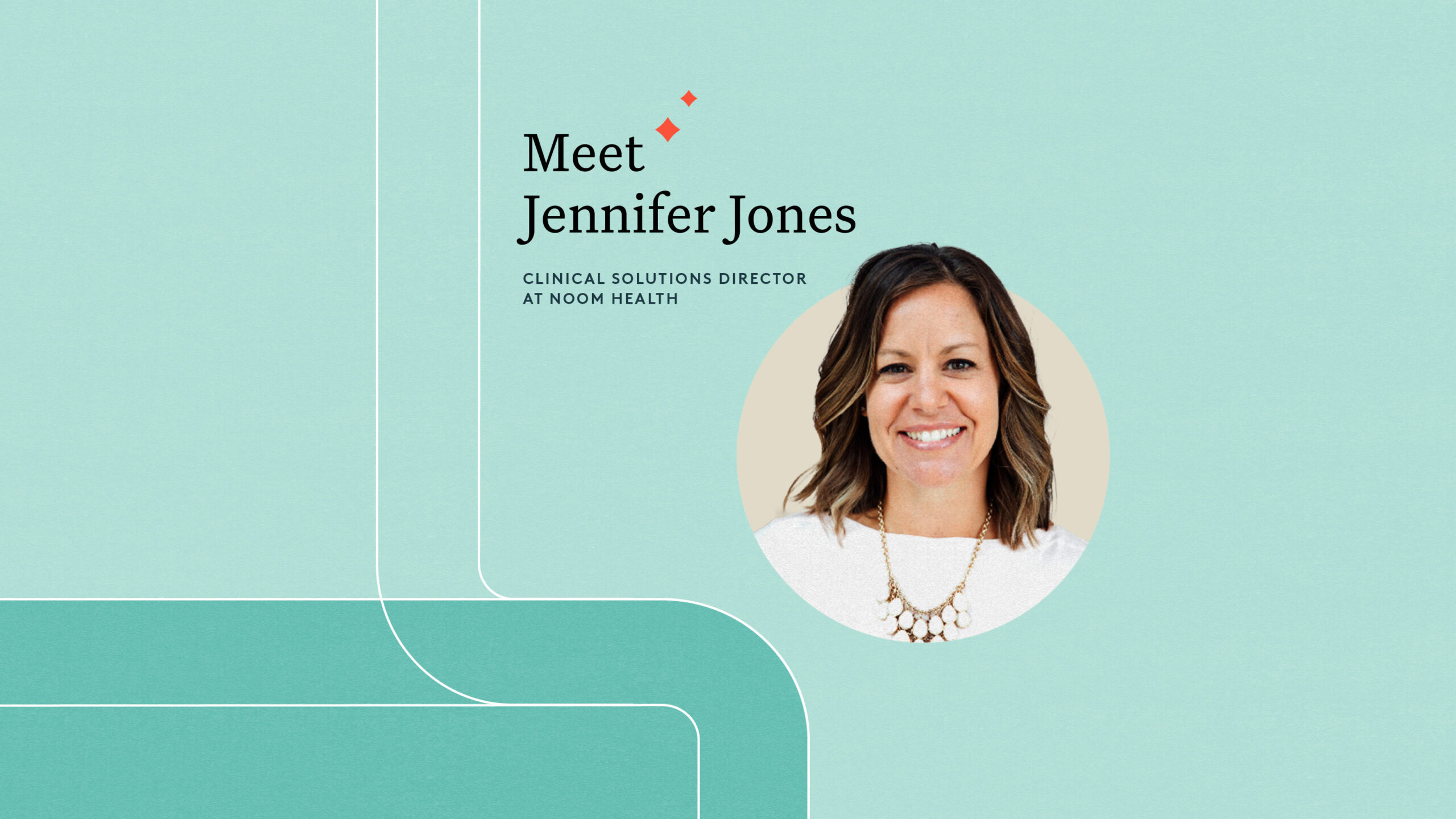 Jennifer Jones, Noom health director, smiling portrait for weight loss and health management.